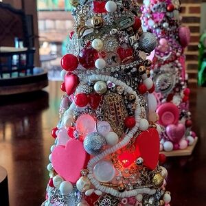 Festive Red and Silver Holiday Decor Cone